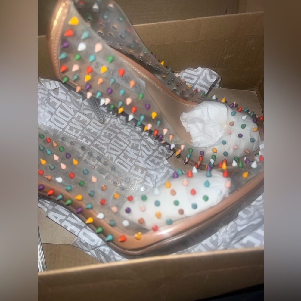 Steve Madden multi color spiked clear heels